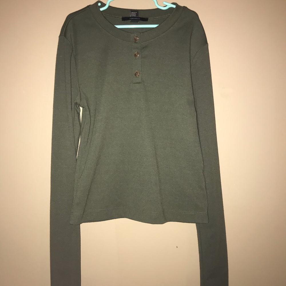 army green long sleeve button up top